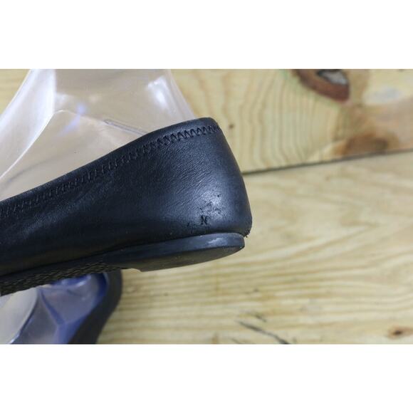 Tory Burch Shoes Women 8M Reva Black Leather Gold Color Logo Ballet Flats - Picture 9 of 9